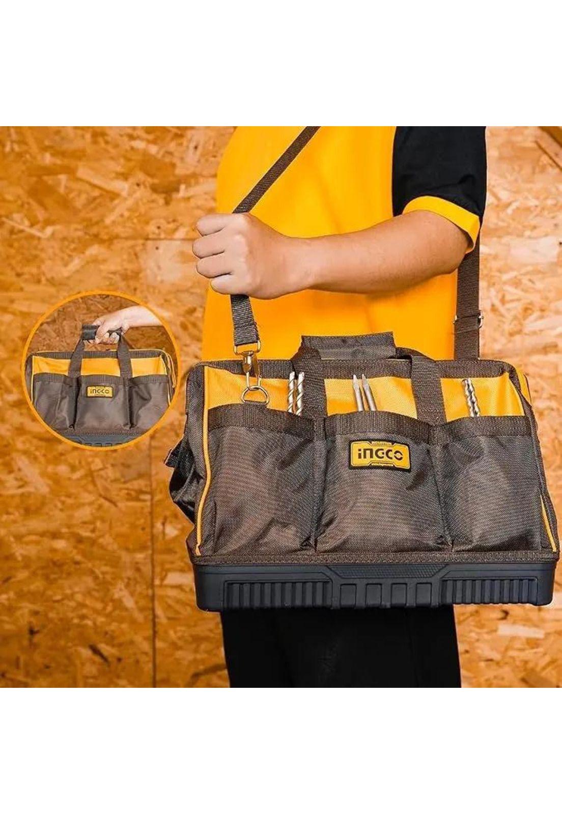 Bolso De Herramientas Industrial 16 Bolsillos 16 Ingco Ss Amarillo Negro-5