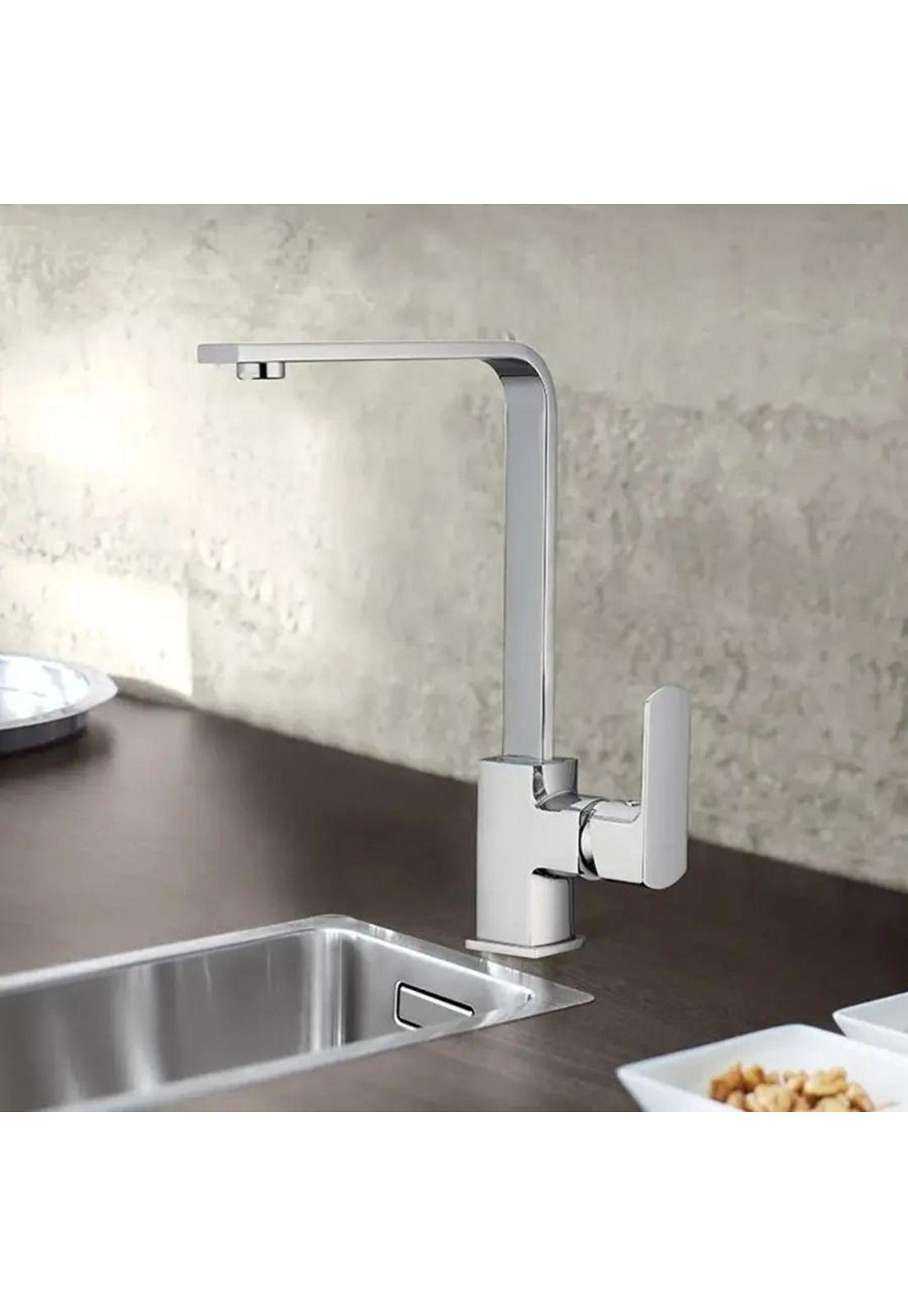 Llave Monomando Lavaplatos Vertical Recto Dusseldorf Taumm Plateado Brillante-4