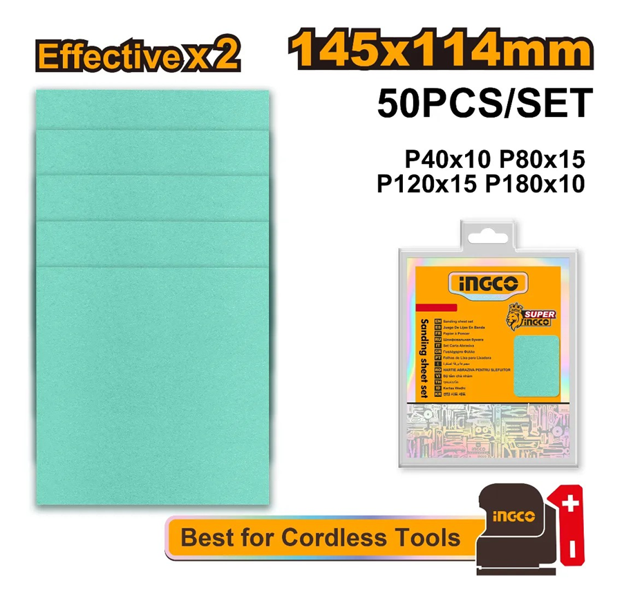 Set 50 Lijas P40 80 120 180 Multimaterial 145x114 Mm Ingco-4