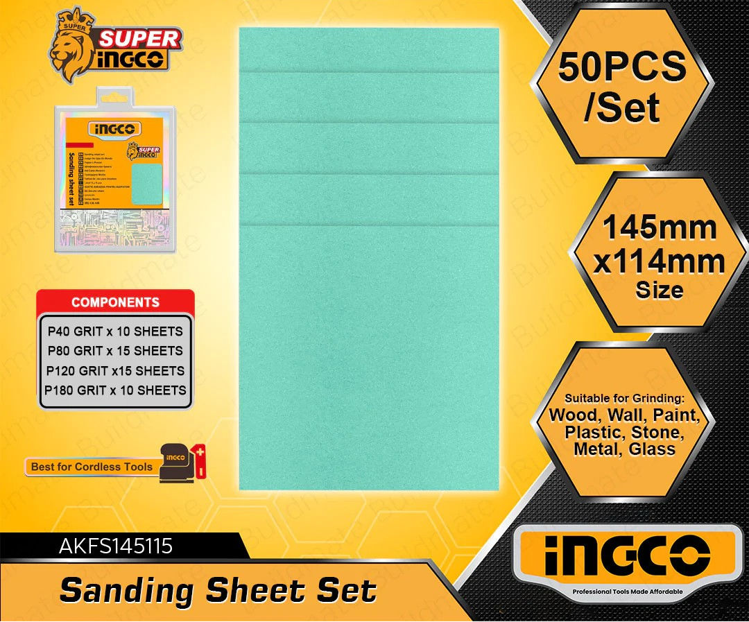 Set 50 Lijas P40 80 120 180 Multimaterial 145x114 Mm Ingco-6