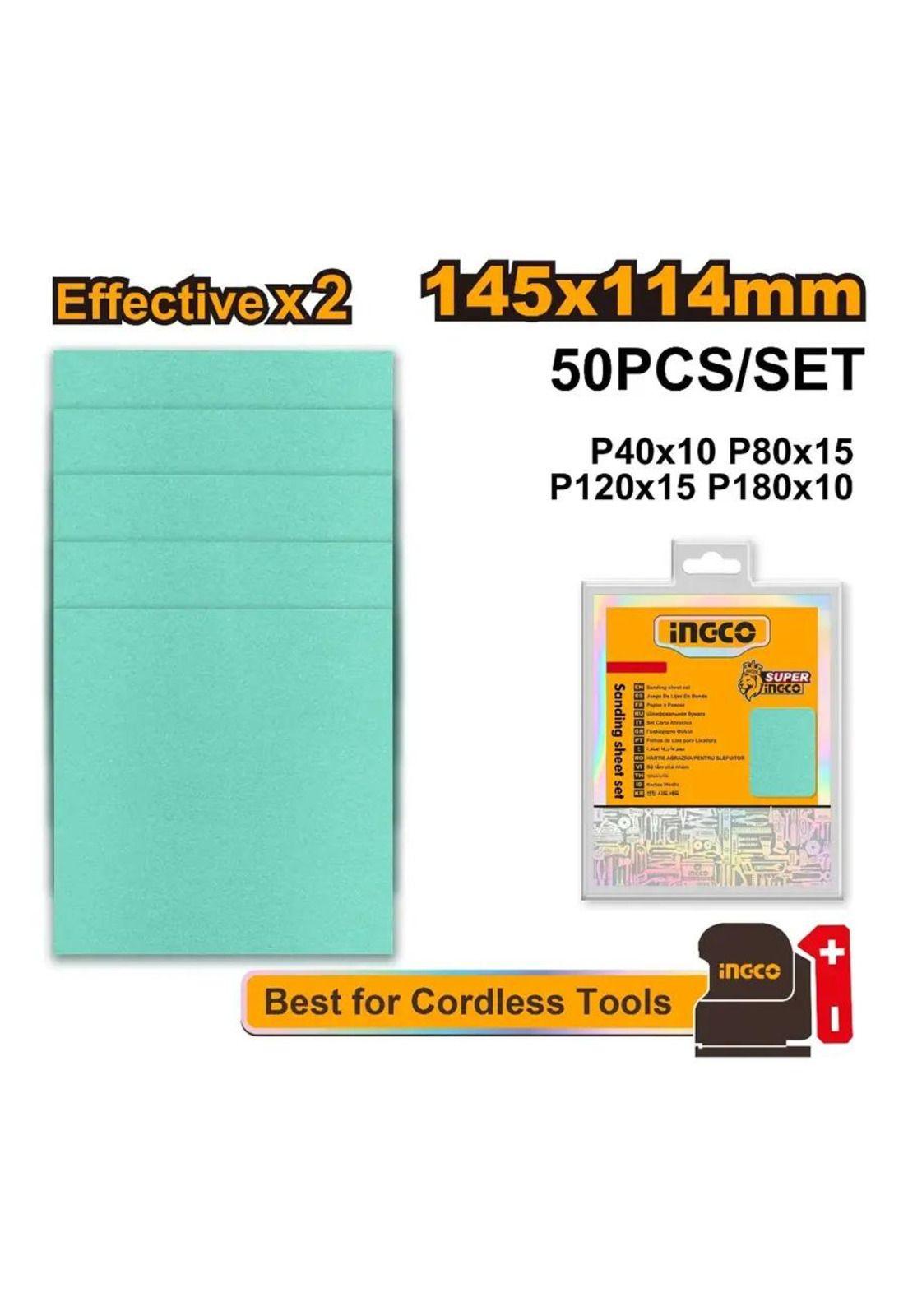 Set 50 Lijas P40 80 120 180 Multimaterial 145x114 Mm Ingco 40-3