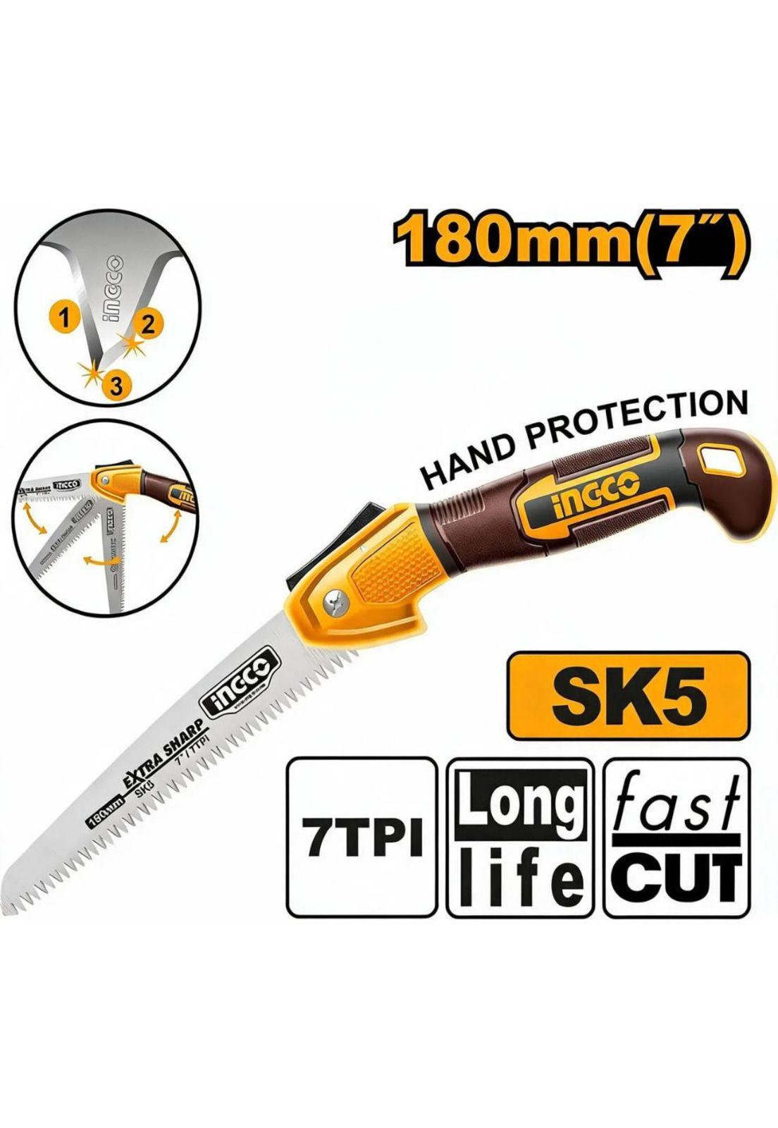 Serrucho Plegable Multiuso De Poda 180mm 7p Ingco Hfsw1806-0