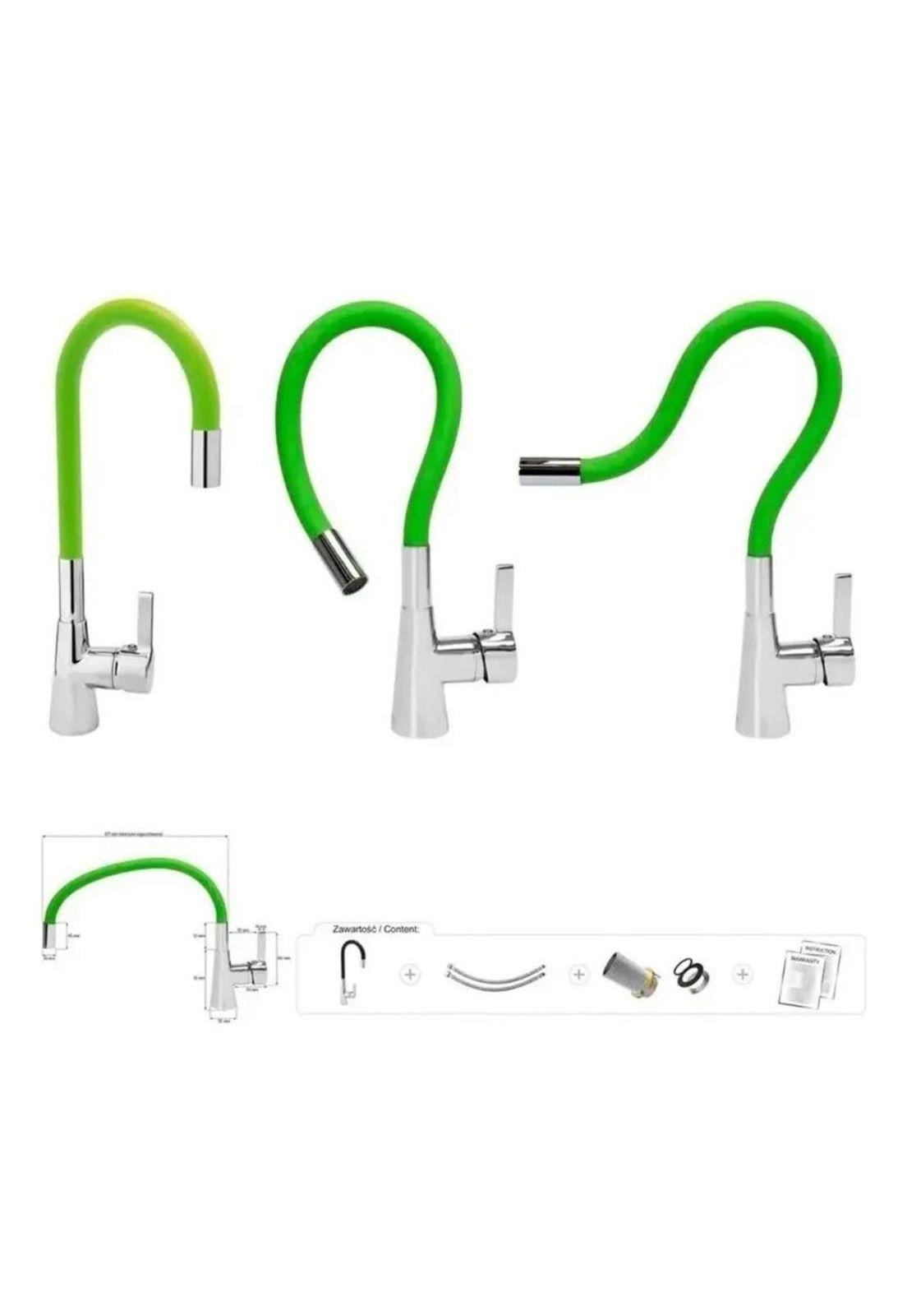 Llave Monomando Lavaplatos Cuello Flexible Taumm Grifo Verde Brillante-2