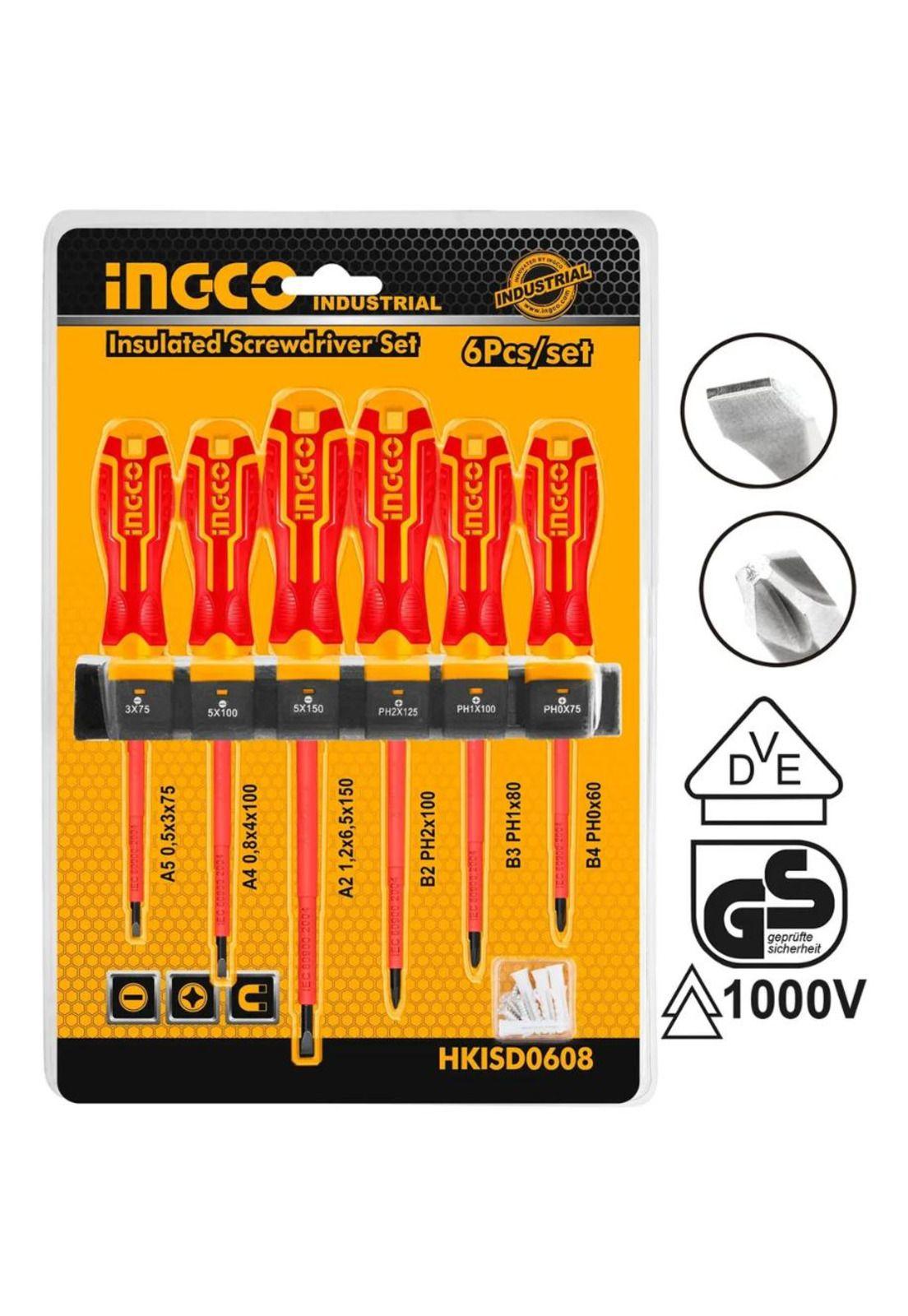 Set Destornilladores Electricos Aislado 6pcs Ingco Hkisd0608-2