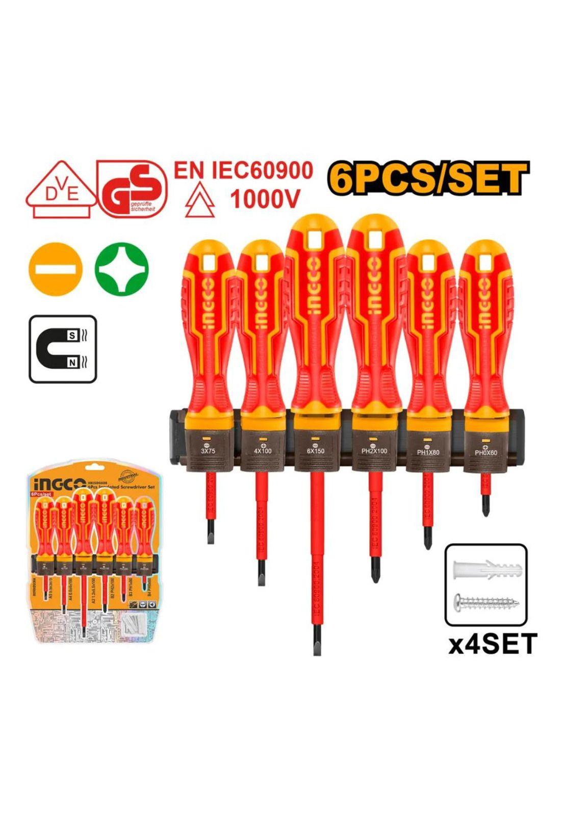 Set Destornilladores Electricos Aislado 6pcs Ingco Hkisd0608-3