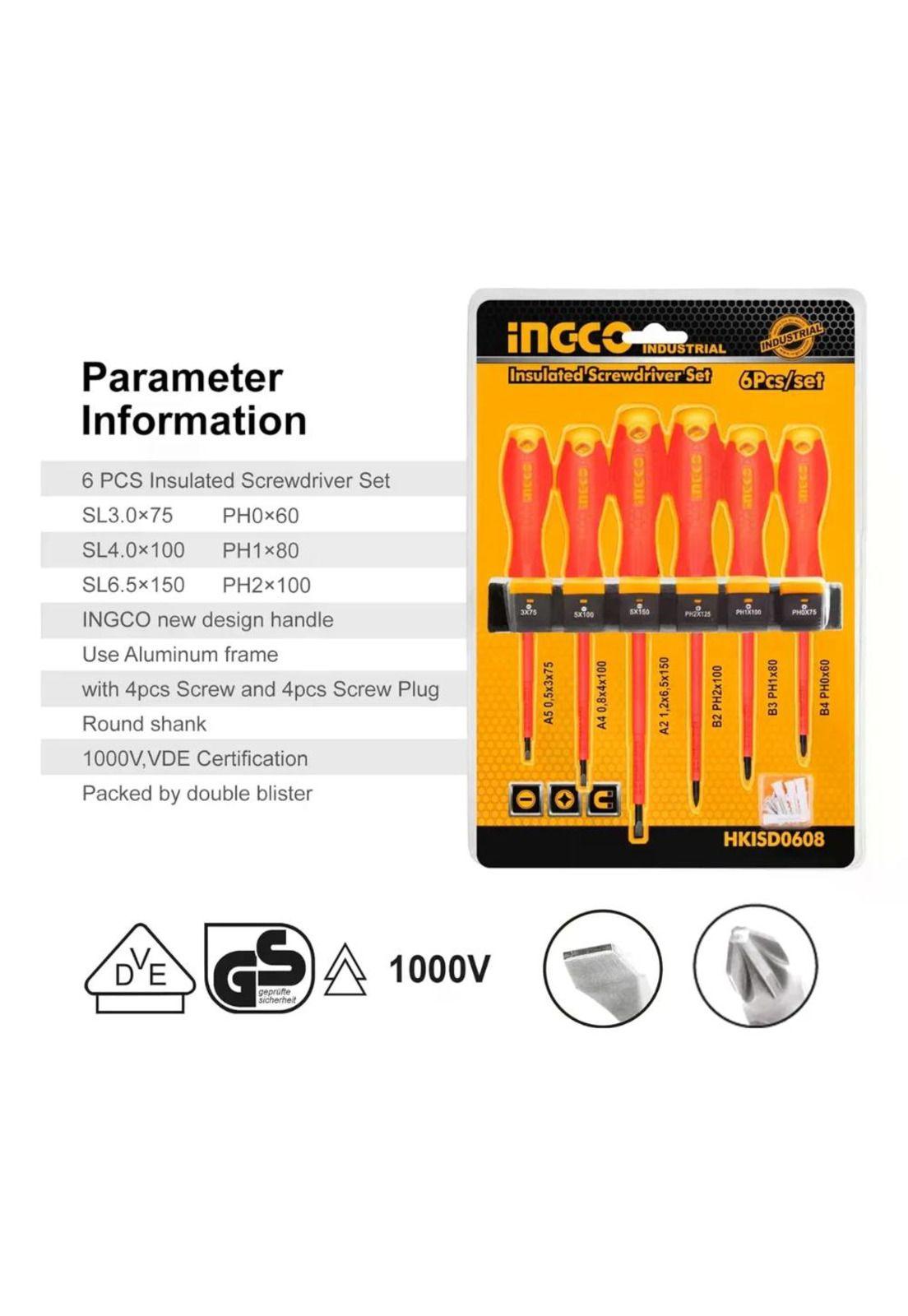 Set Destornilladores Electricos Aislado 6pcs Ingco Hkisd0608-4