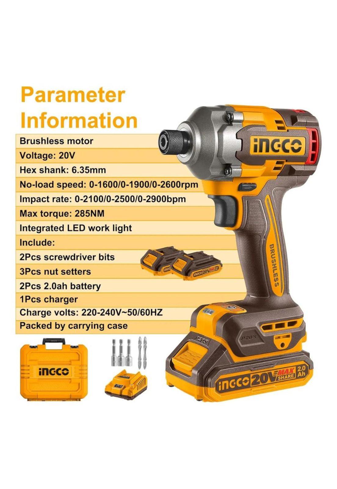 Atornillador De Impacto Industrial Bl 285 Nm Ingco Cirli2028 Color Naranja 20v-2