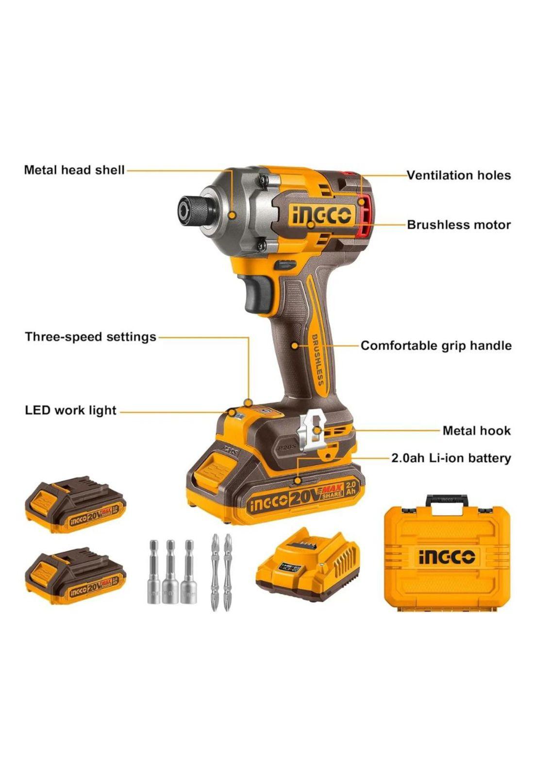 Atornillador De Impacto Industrial Bl 285 Nm Ingco Cirli2028 Color Naranja 20v-3