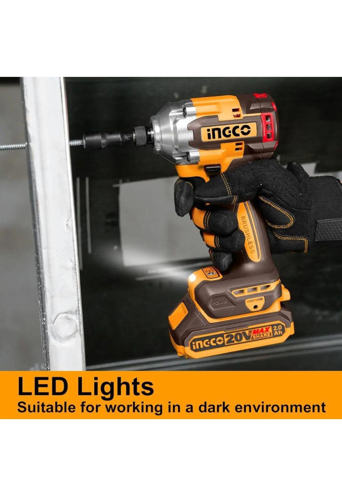 Atornillador De Impacto Industrial Bl 285 Nm Ingco Cirli2028 Color Naranja 20v-4