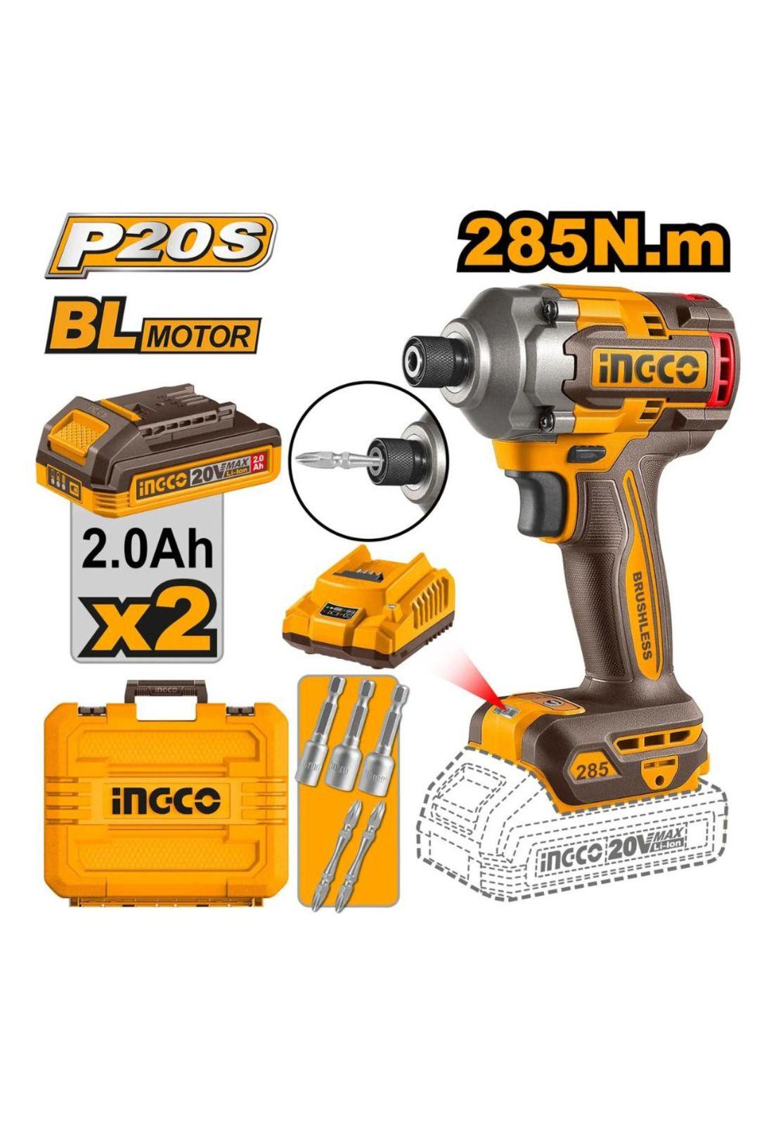 Atornillador De Impacto Industrial Bl 285 Nm Ingco Cirli2028 Color Naranja 20v-7