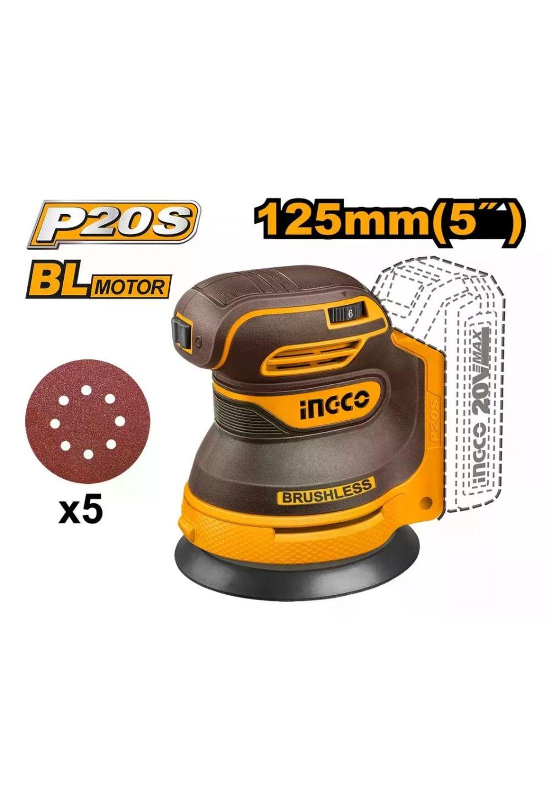 Lijadora Roto Orbital Inal Bl 20v 125mm Vel Variable Ingco Amarillo-5
