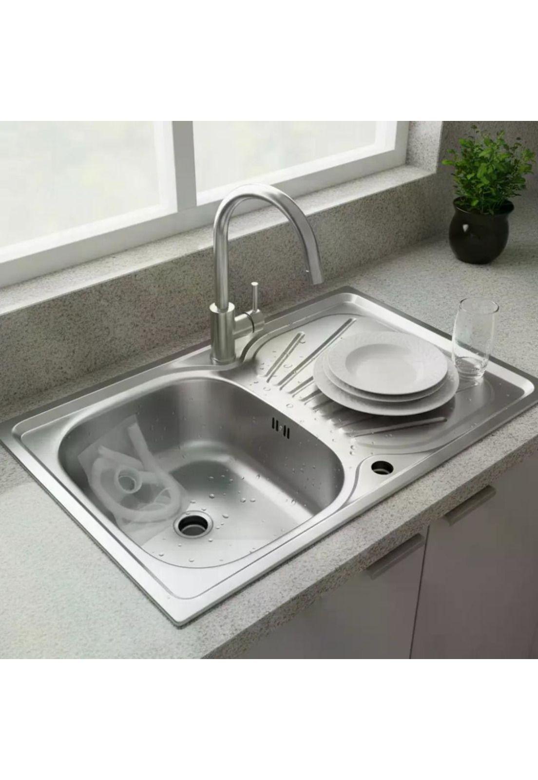Lavaplatos Sobreponer Simple 80x50 Inoxidable Derecho Color Plateado-4