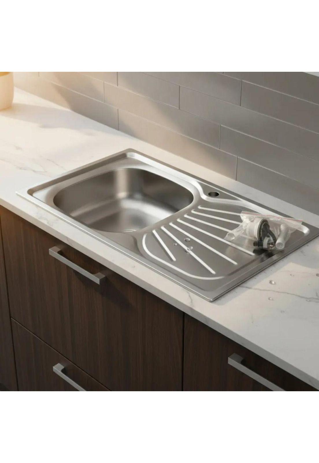 Lavaplatos Sobreponer Simple 80x50 Inoxidable Derecho Color Plateado-5