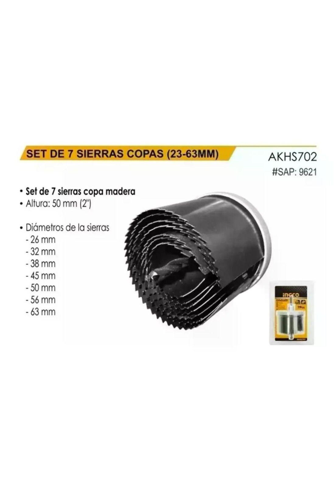 Set Juego 7 Brocas Sierra Copa Ingco 26 - 63 Mm Para Madera-3