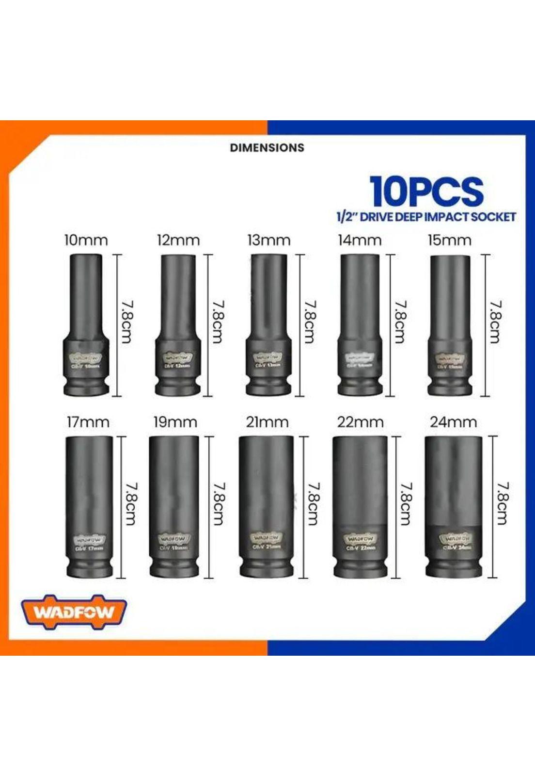 Set Dados De Impacto Largos 10 Pz 1/2 Pulgada Wadfow Wms2d02 Negro-7
