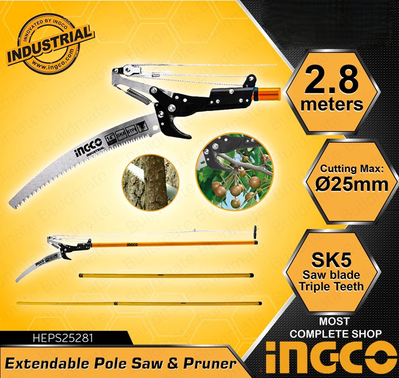 Podador Serrucho De Poda Curvo Con Pertiga 2 8m Ingco Arboles-5