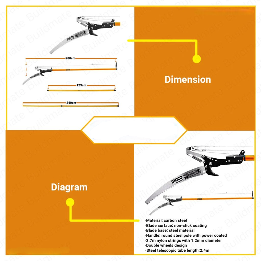 Podador Serrucho De Poda Curvo Con Pertiga 2 8m Ingco Arboles-9