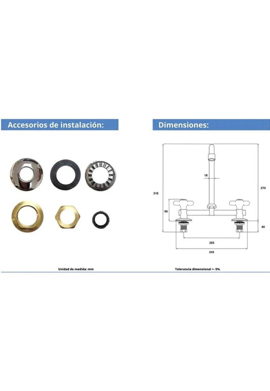 Llave Combinación Para Lavaplato Cuerpo Fundido Bonn Taumm Gris Cromado Plateado Brillante-2
