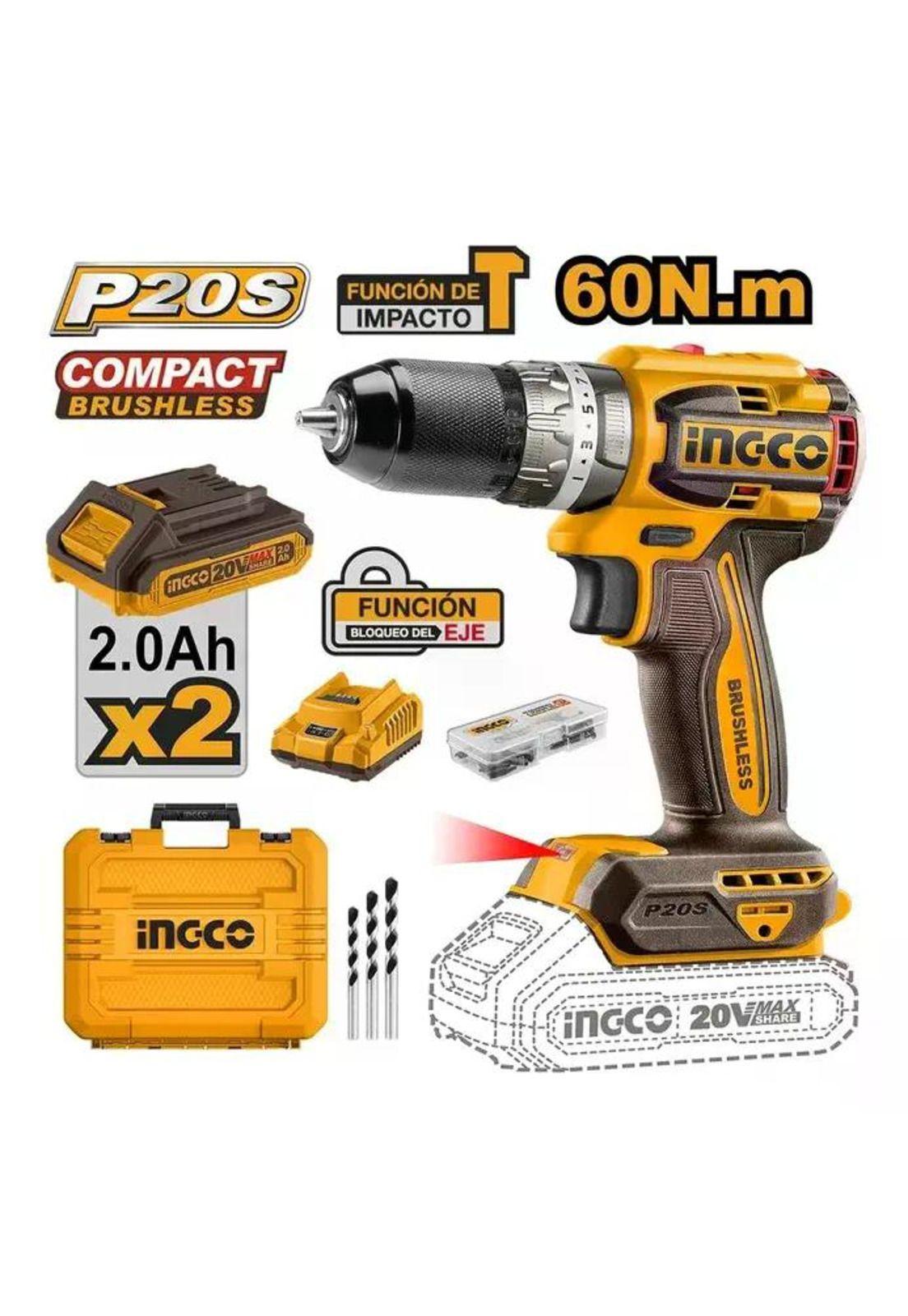 Taladro Atornillador Ingco Brushless +bat+ Carg Cidli20602-7 Naranja/marrón 50 Hz/60 Hz-9