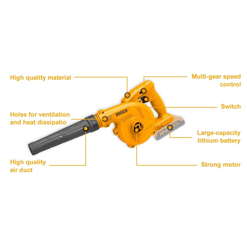 Soplador Inalambrico Velocidad Variable 20v Ingco Cabli20018-2