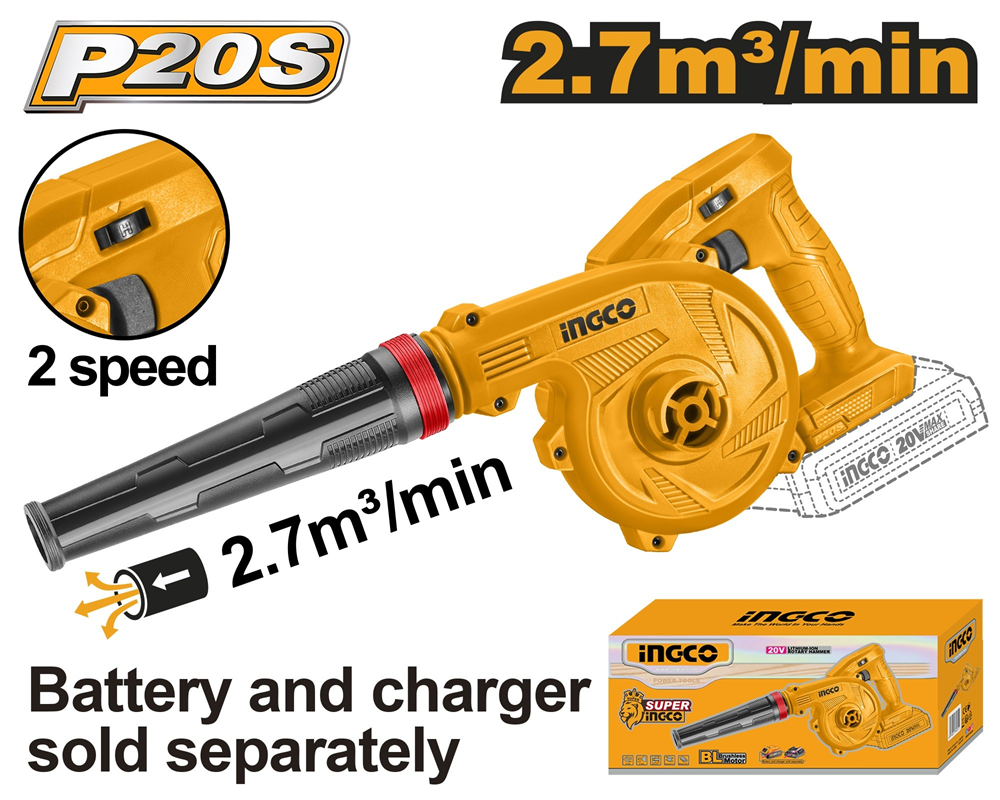 Soplador Inalambrico Velocidad Variable 20v Ingco Cabli20018-4