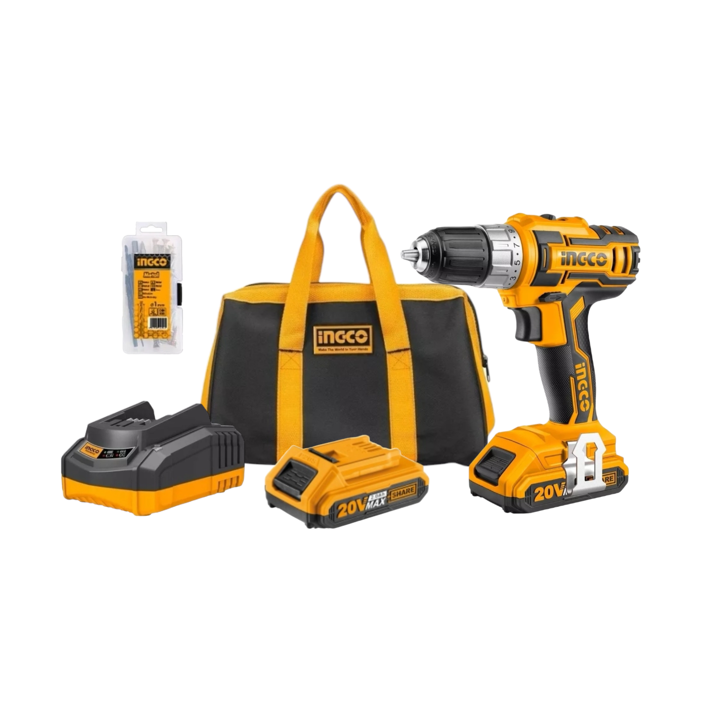 Taladro Ator Industrial Ingco 20v + 2 Bat + 47 Pzs Cdli2002-0