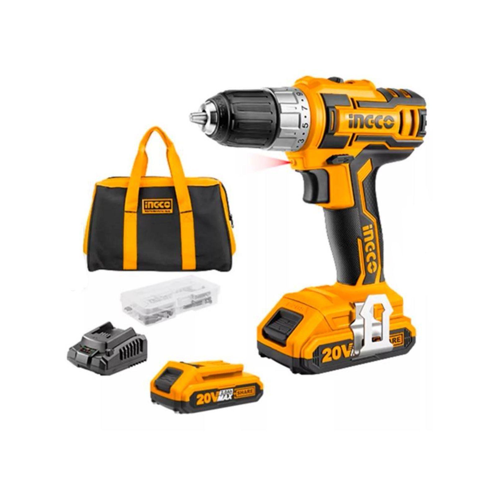 Taladro Ator Industrial Ingco 20v + 2 Bat + 47 Pzs Cdli2002-1