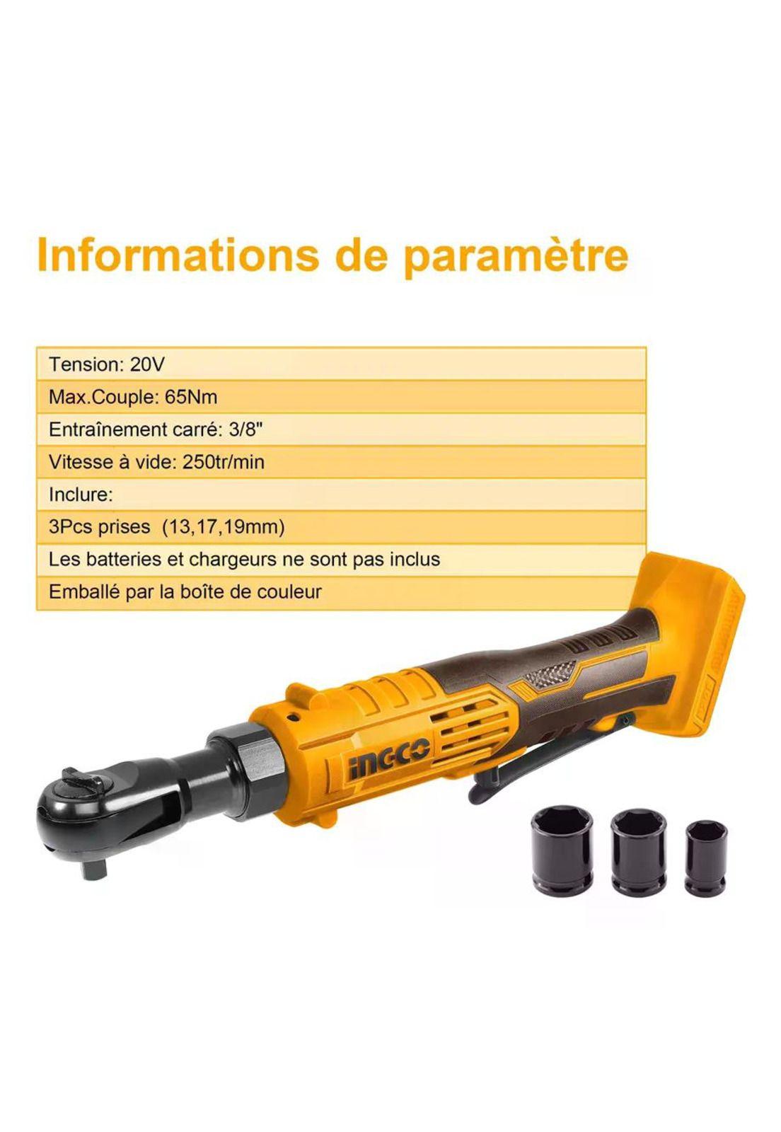 Llave Chicharra Inalambrica Ingco 20v 3/8 65 Nm Cdrli2060151 Marrón Oscuro-3