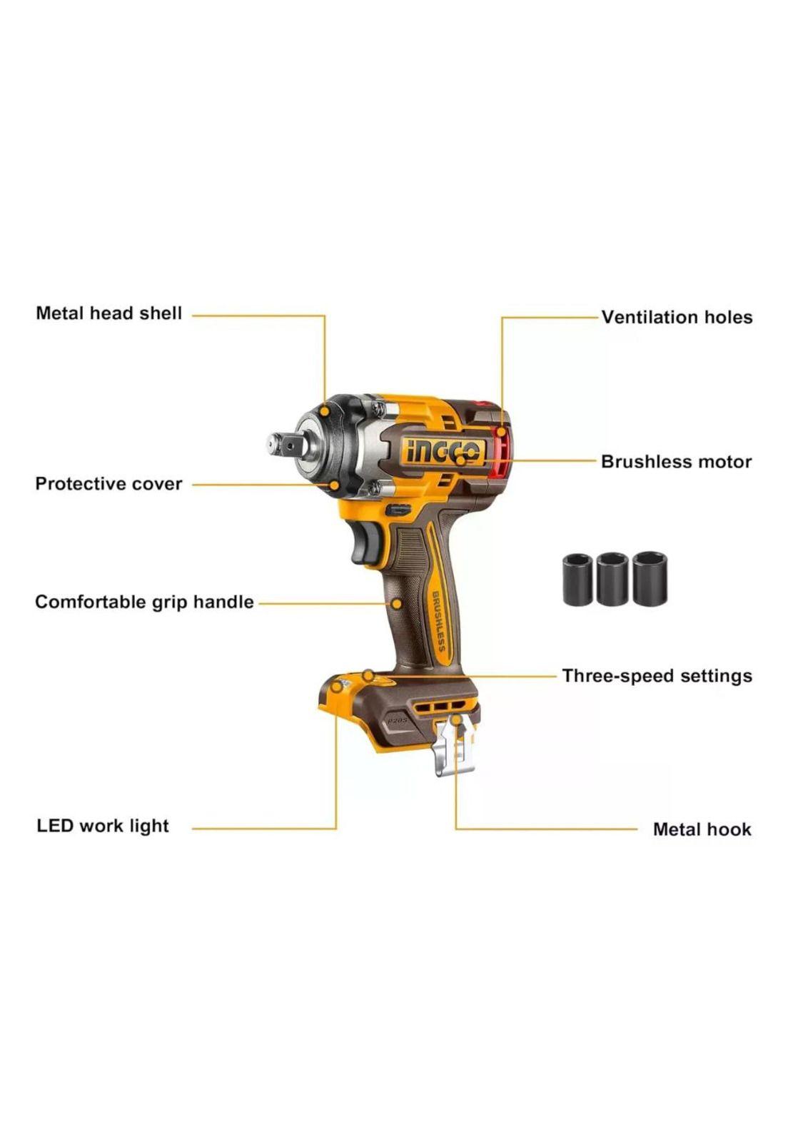 Llave Pistola Impacto Ingco Bl 1/2 20v 500nm Ciwli20501 S/ba Naranja Oscuro 20v-4