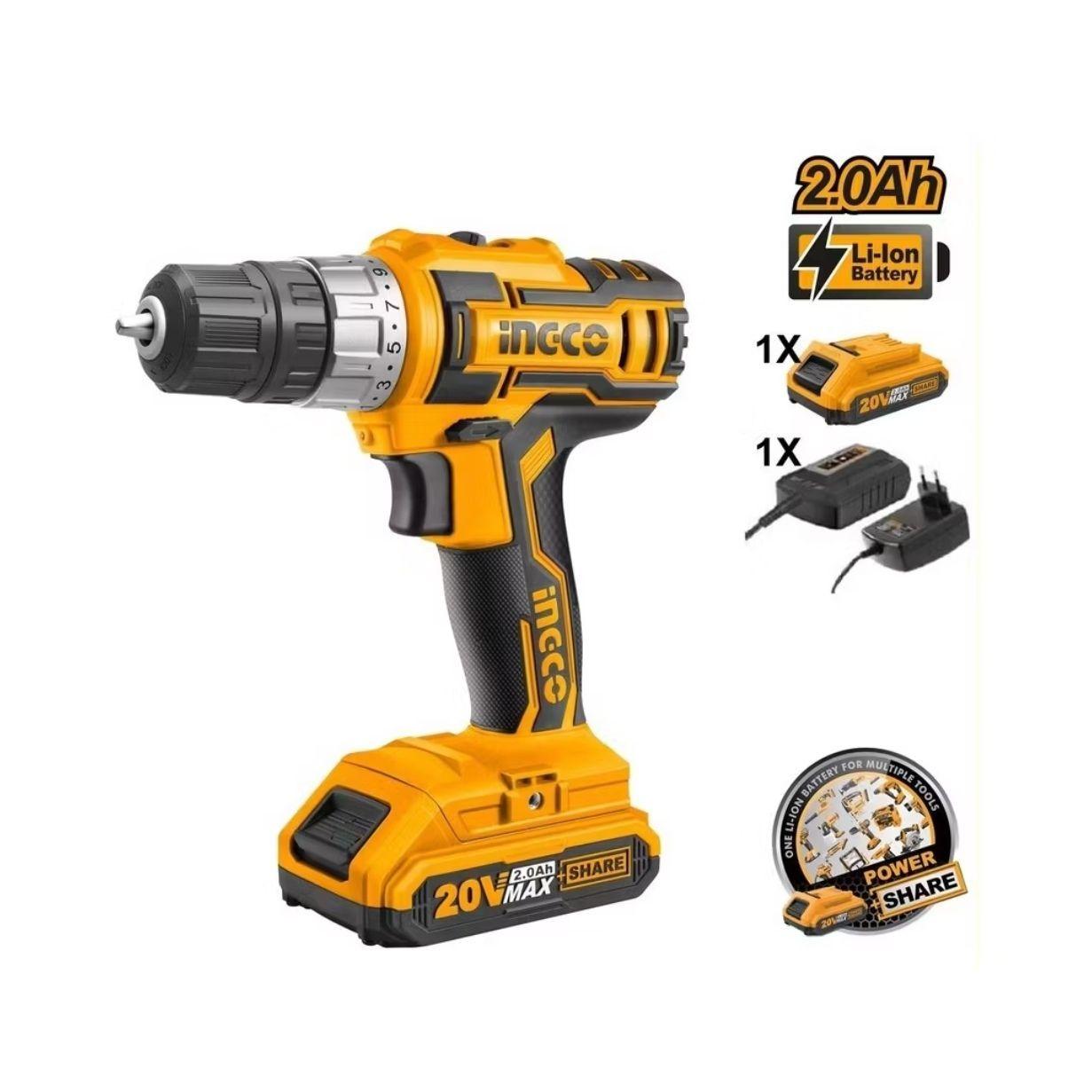 Taladro Atornillador Ingco 20v 10mm + Bat + Cargad Cdli20024-4