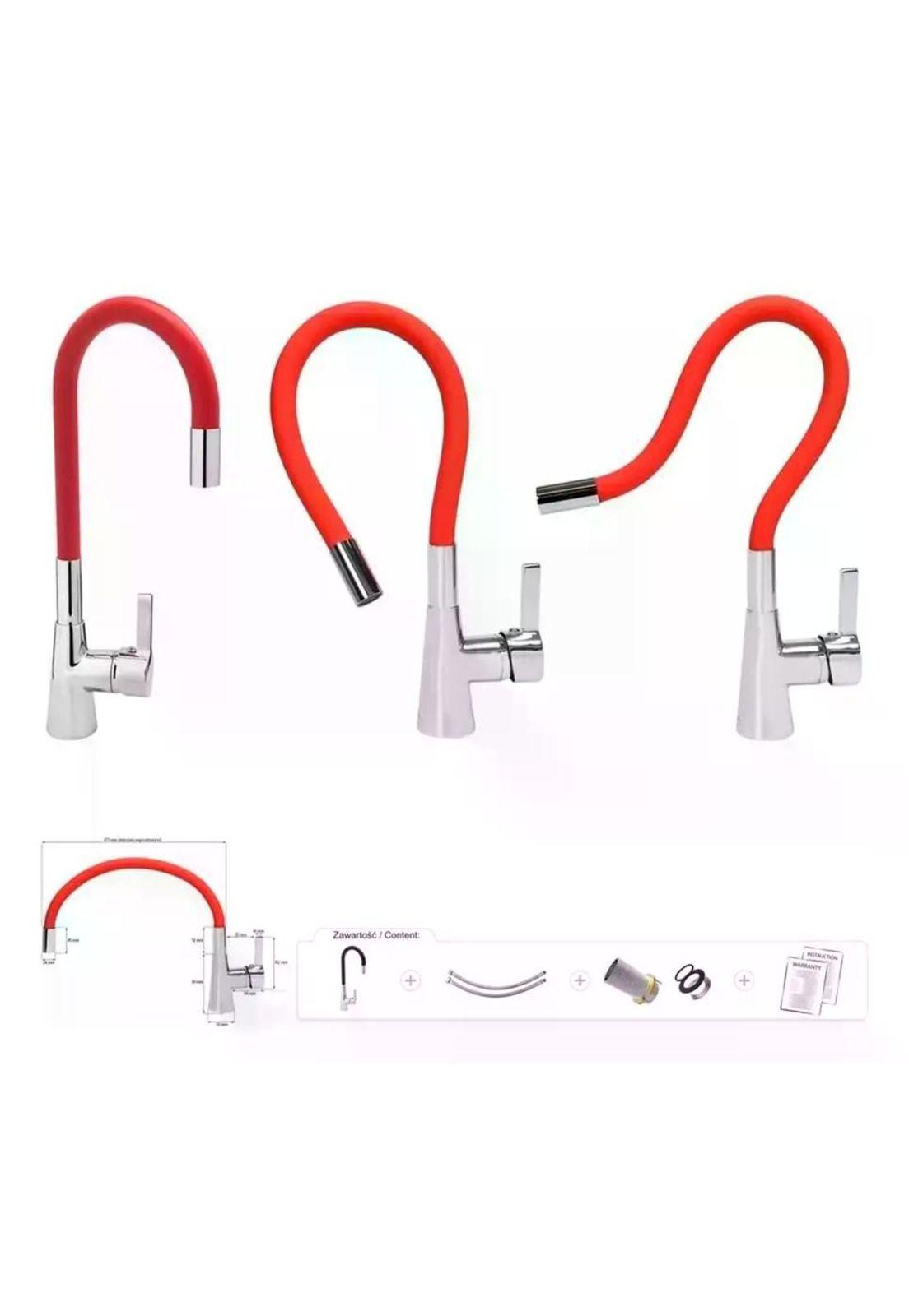 Llave Monomando Lavaplatos Cuello Flexible Taumm Grifo Rojo Brillante-1