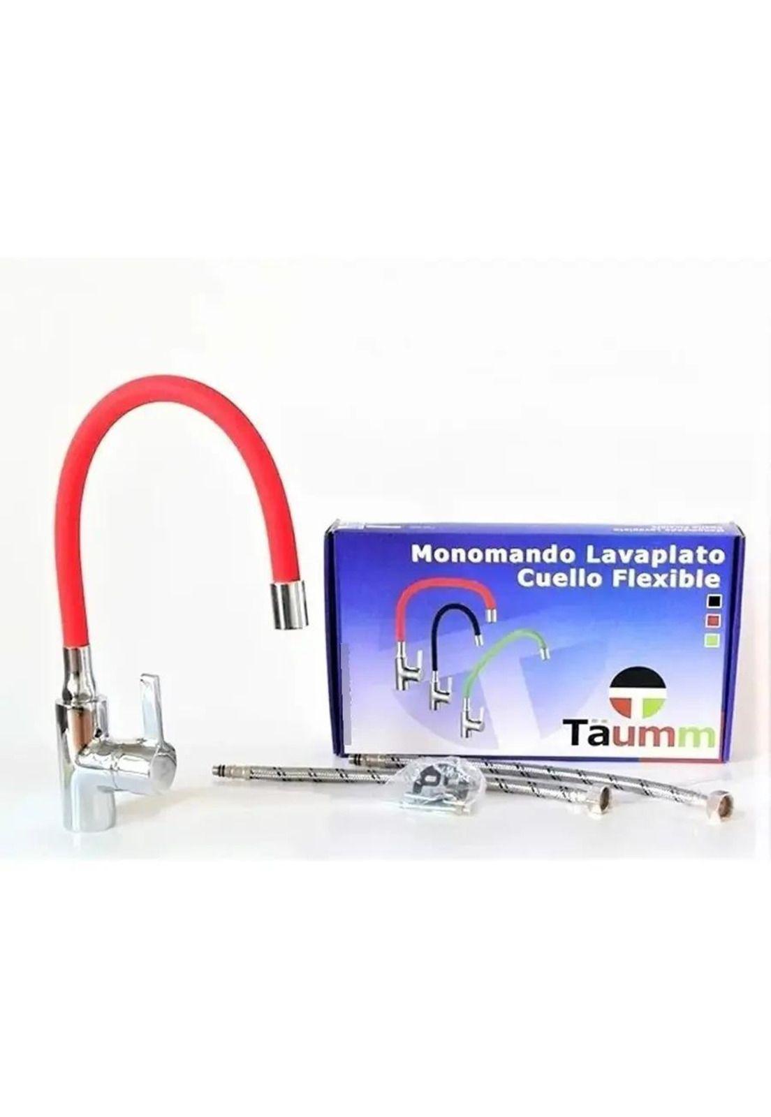 Llave Monomando Lavaplatos Cuello Flexible Taumm Grifo Rojo Brillante-2