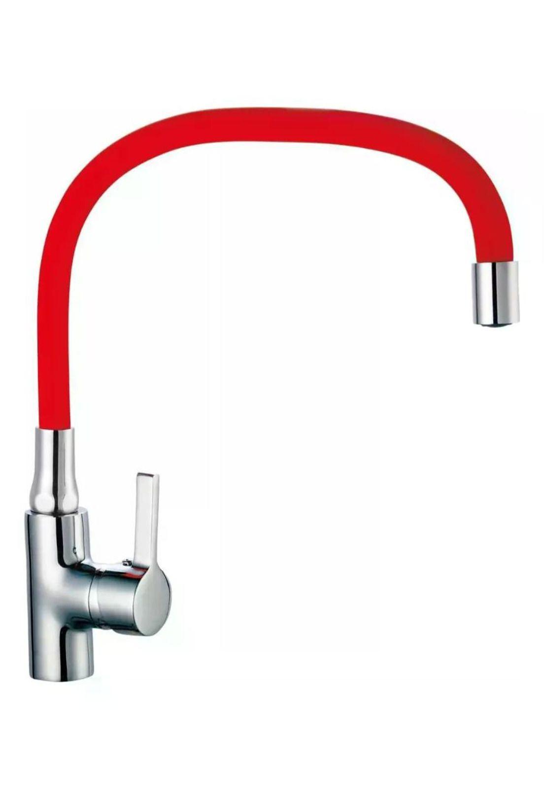 Llave Monomando Lavaplatos Cuello Flexible Taumm Grifo Rojo Brillante-4