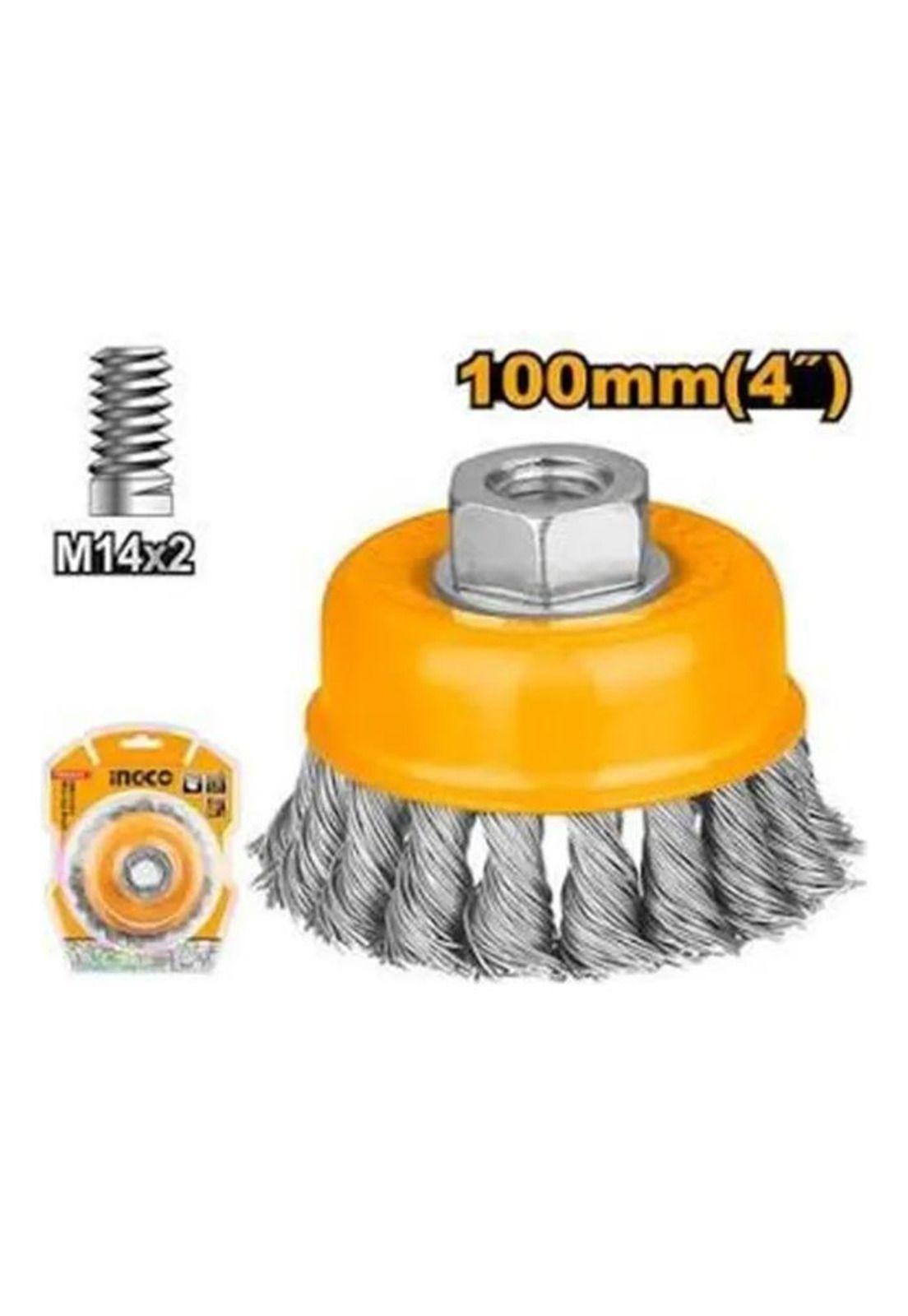 Grata Copa De Metal Trenzado 100mm/4puLG Ingco Wb21001 Color Amarillo-1
