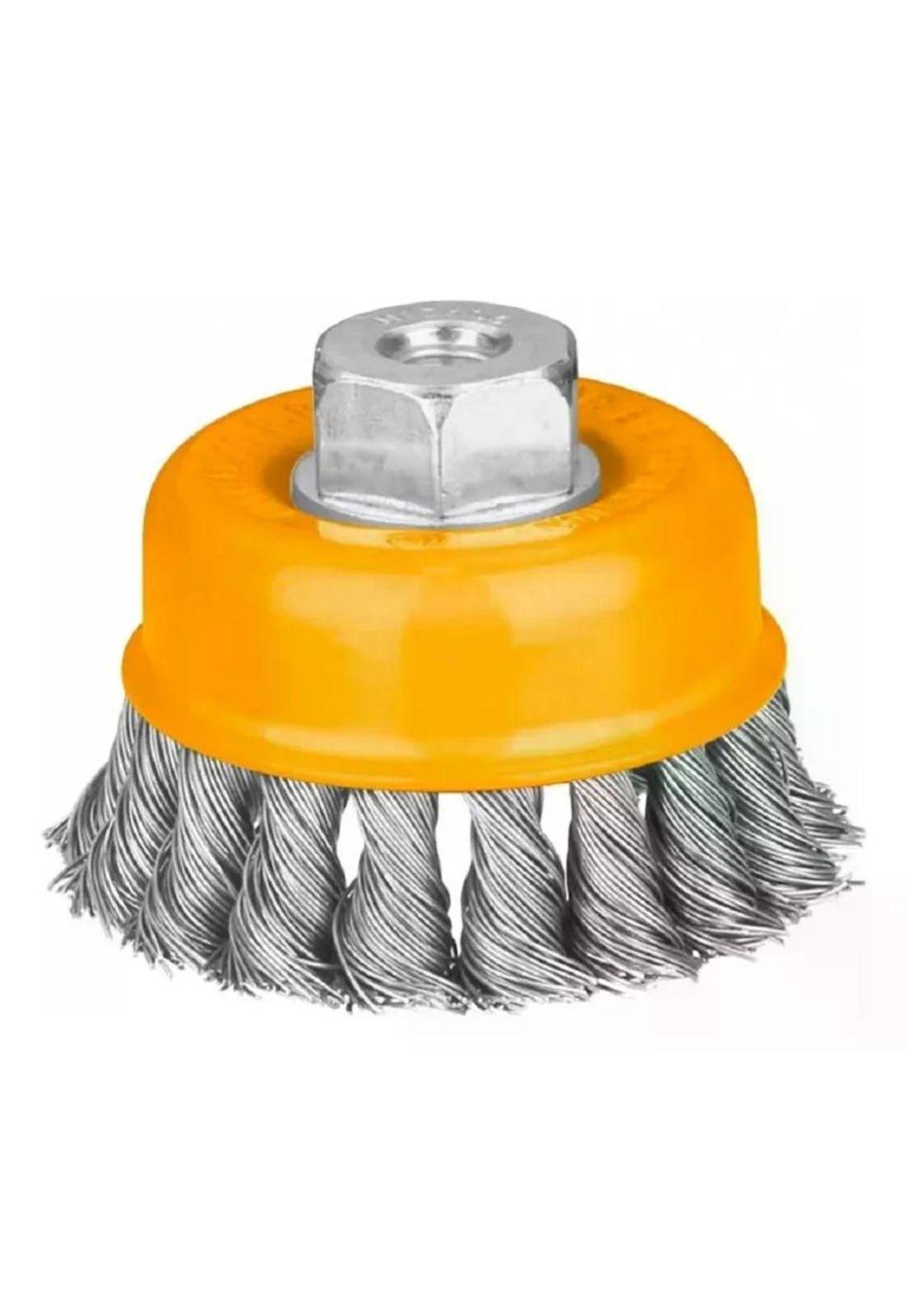 Grata Copa De Metal Trenzado 100mm/4puLG Ingco Wb21001 Color Amarillo-2