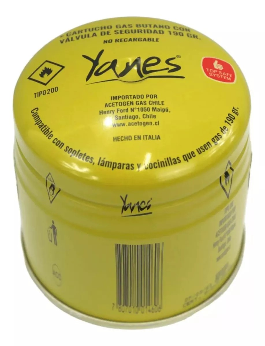 Cartucho Gas Butano Con Valvula De Seguridad 190 Gr Yanes-2