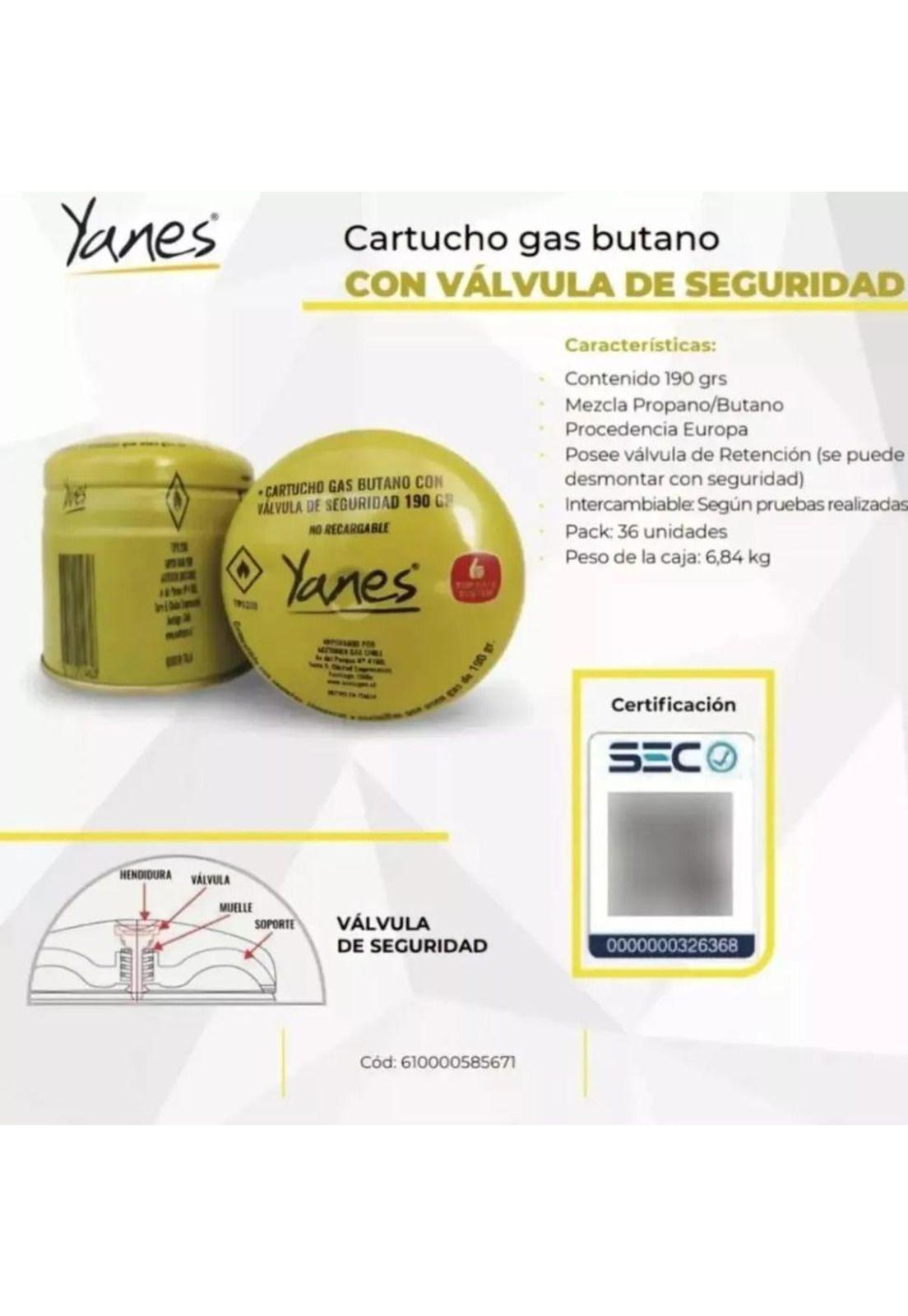 Cartucho Gas Butano C/valvula Seguridad 190gr Yanes 1 Unidad-3