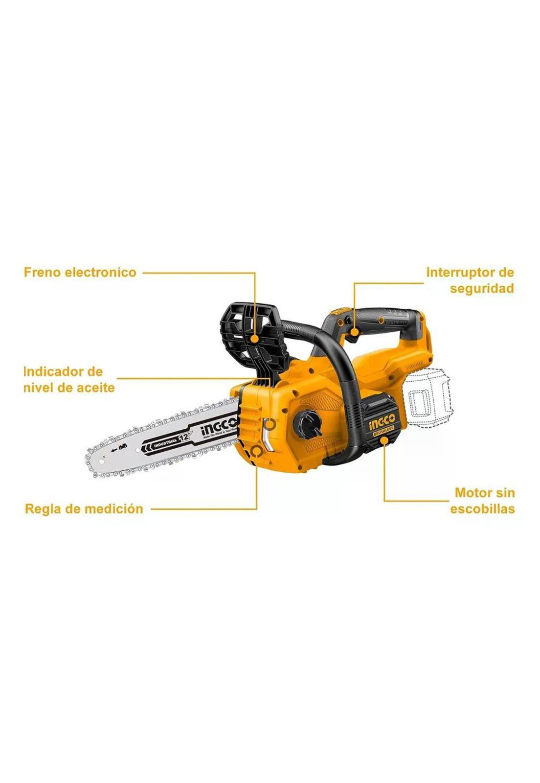 Motosierra Inalambrica Bl 300mm 12 PuLG 20v Ingco Cgsli20128 Naranja-4