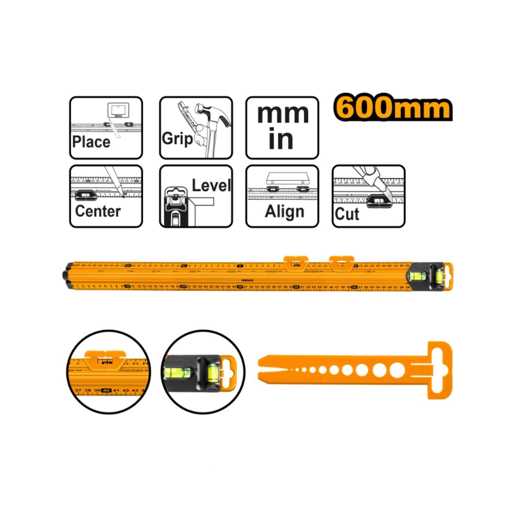 Regla Con Nivel De Burbuja Ingco 60 Cm Hsr36003 Multiuso-2