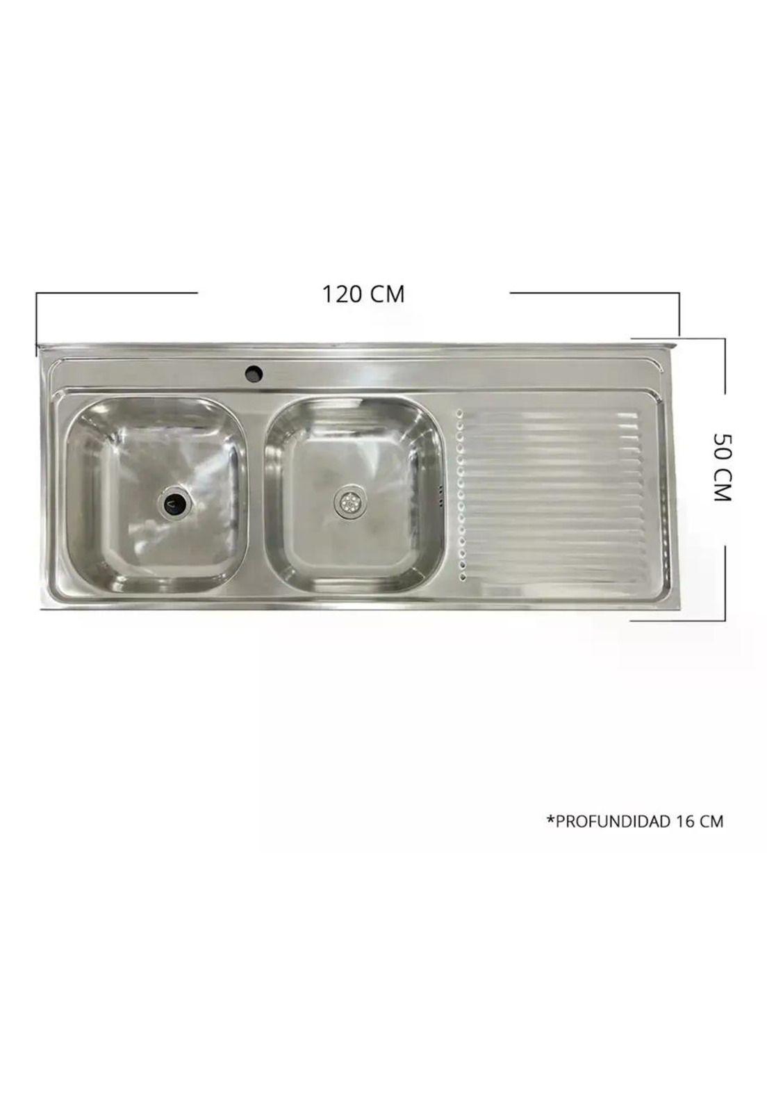 Lavaplatos Doble 120x50 Sobreponer Derecho Monomando Taumm Gris-3