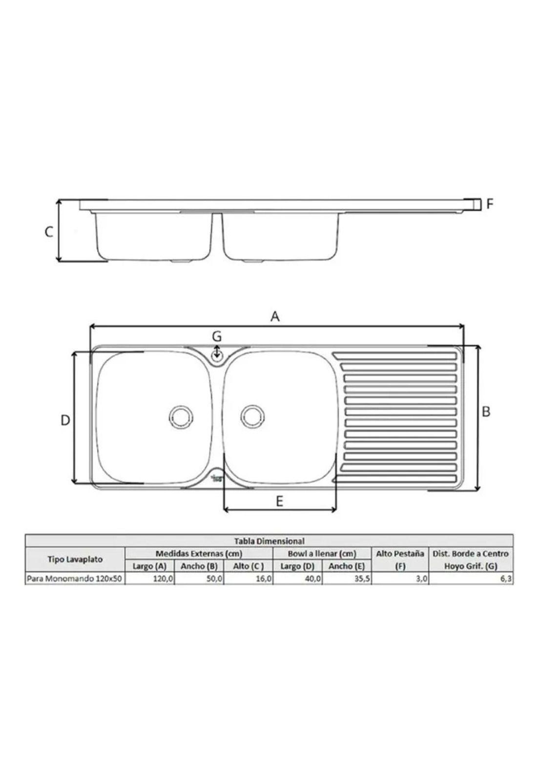 Lavaplatos Doble 120x50 Sobreponer Derecho Monomando Taumm Gris-4