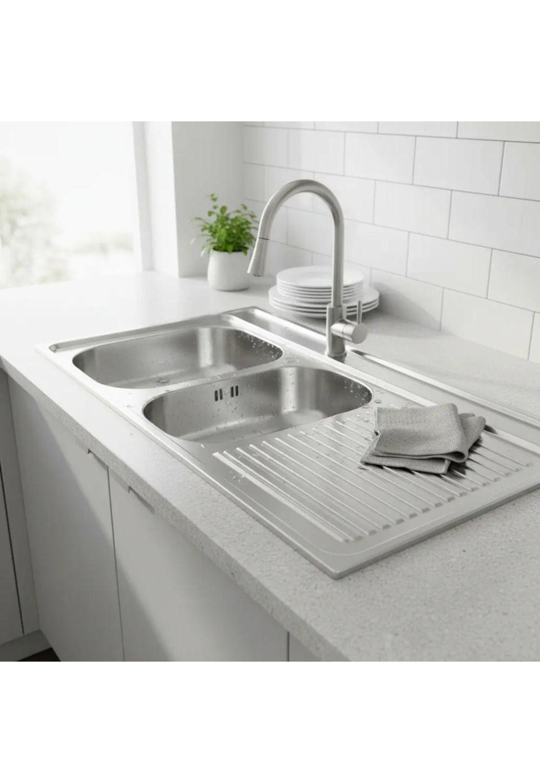 Lavaplatos Doble 120x50 Sobreponer Derecho Monomando Taumm Gris-6