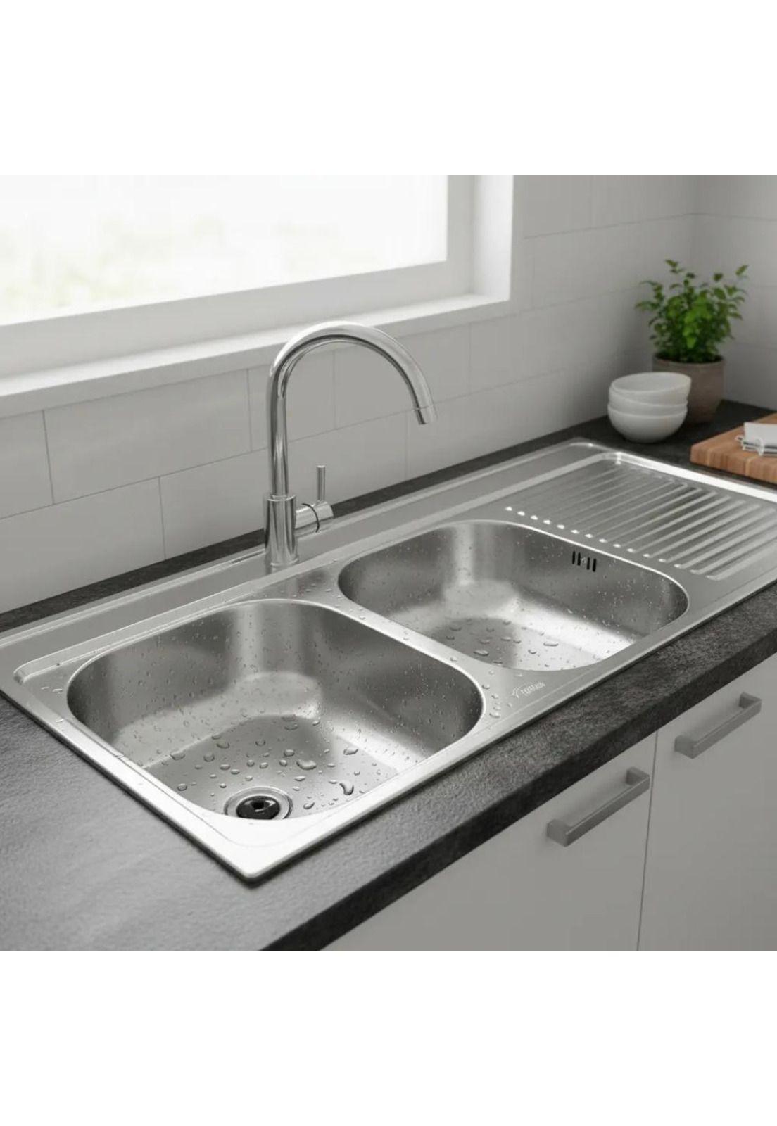 Lavaplatos Doble 120x50 Sobreponer Derecho Monomando Taumm Gris-7