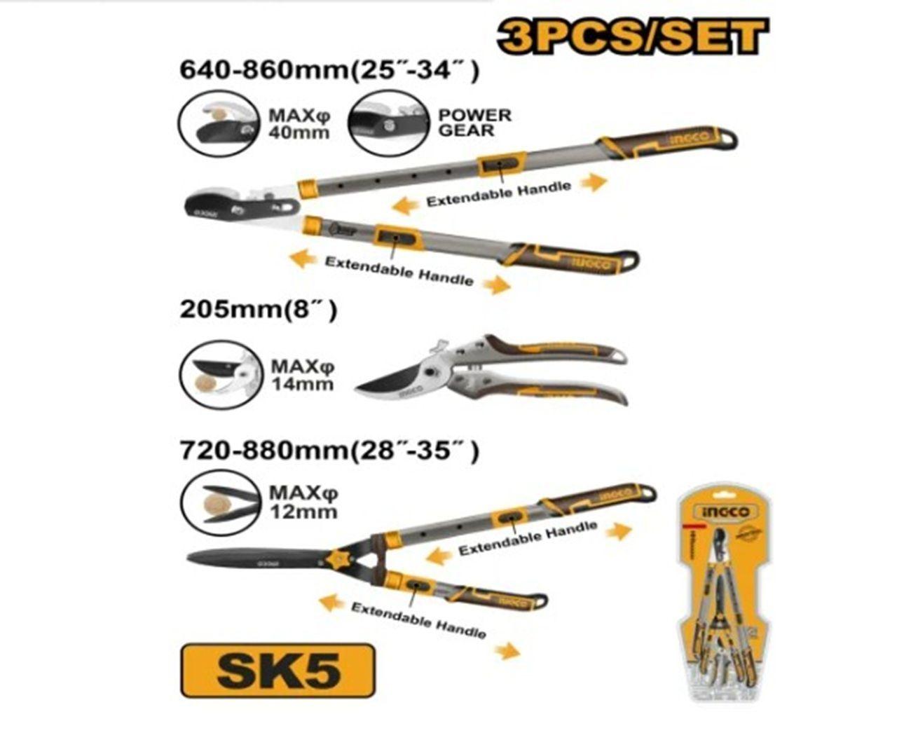 Set 3 Tijeras De Poda  Ingco 8 / 25-34 / 28-35 PuLG Hlt93301-4