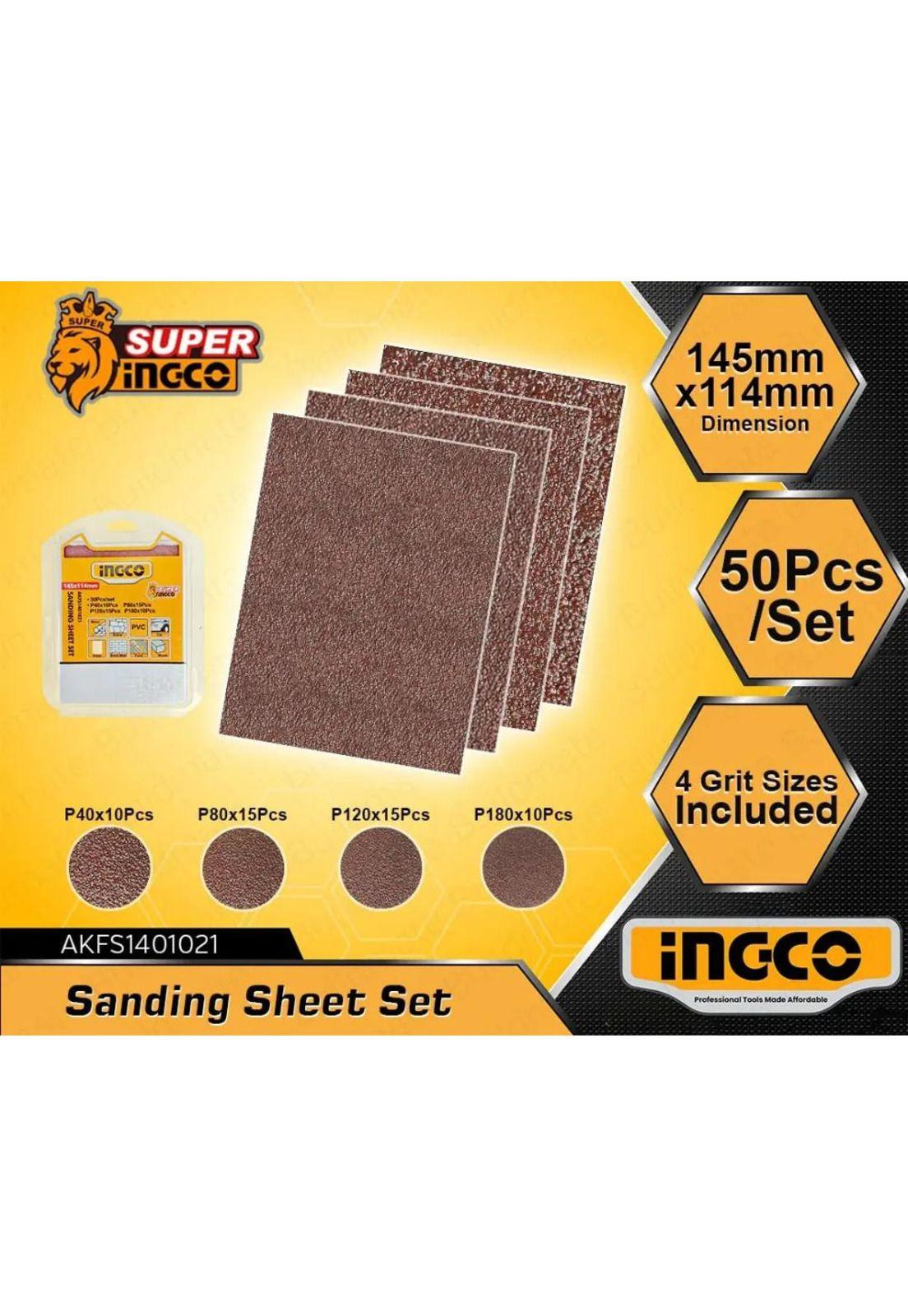 Set 50 Lijas P40 P80 P120 P180 Ingco 145x114 Mm Akfs1401021-1