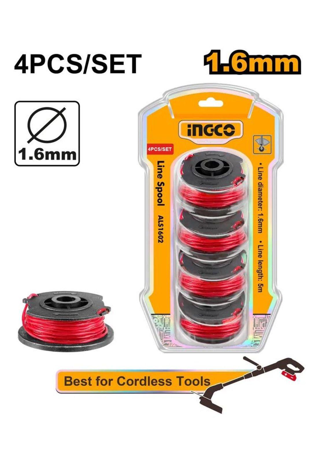 Set 4 Carretel Hilo Tanza Ingco Bordeado Orilladora 1.6mmx5m Negro Rojo-2