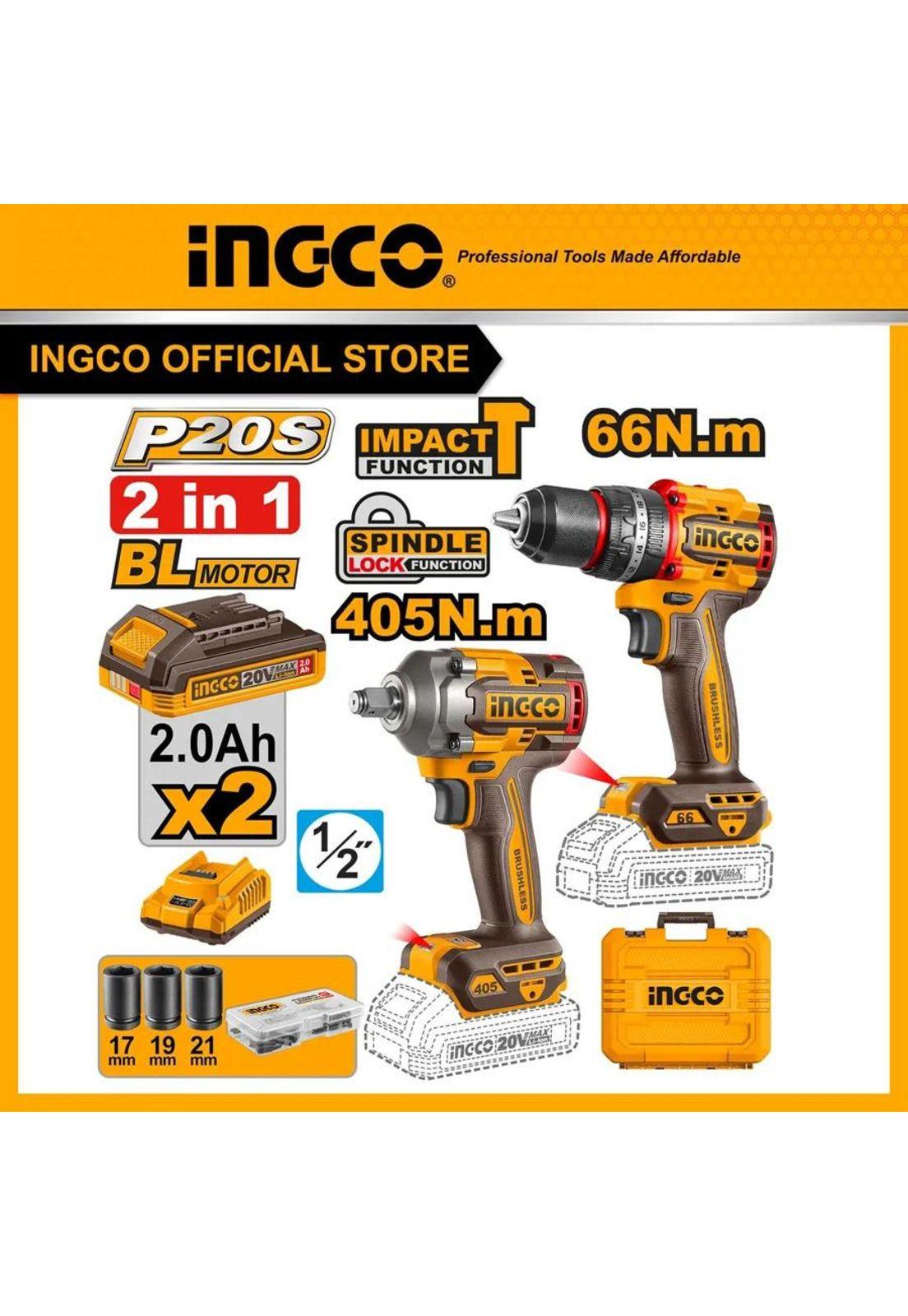 Kit Combo Ingco 20v Taladro Percutor 66nm + Llave De Impacto-6