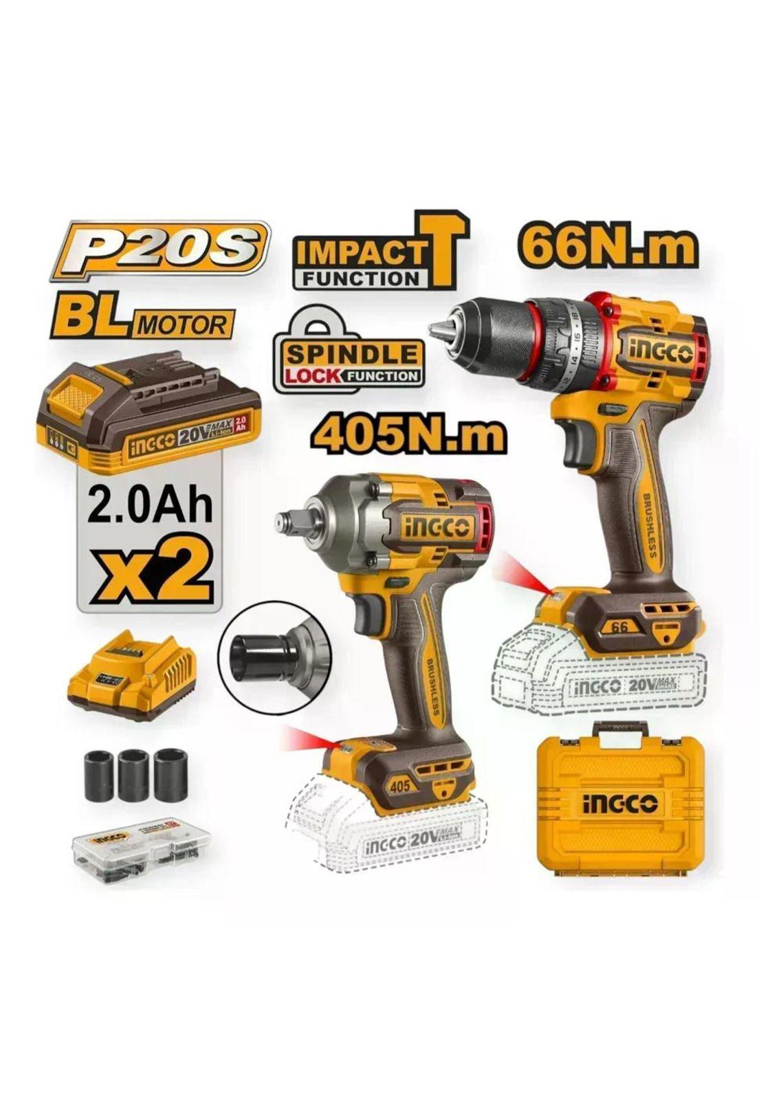 Kit Combo Ingco 20v Taladro Percutor 66nm + Llave De Impacto-8