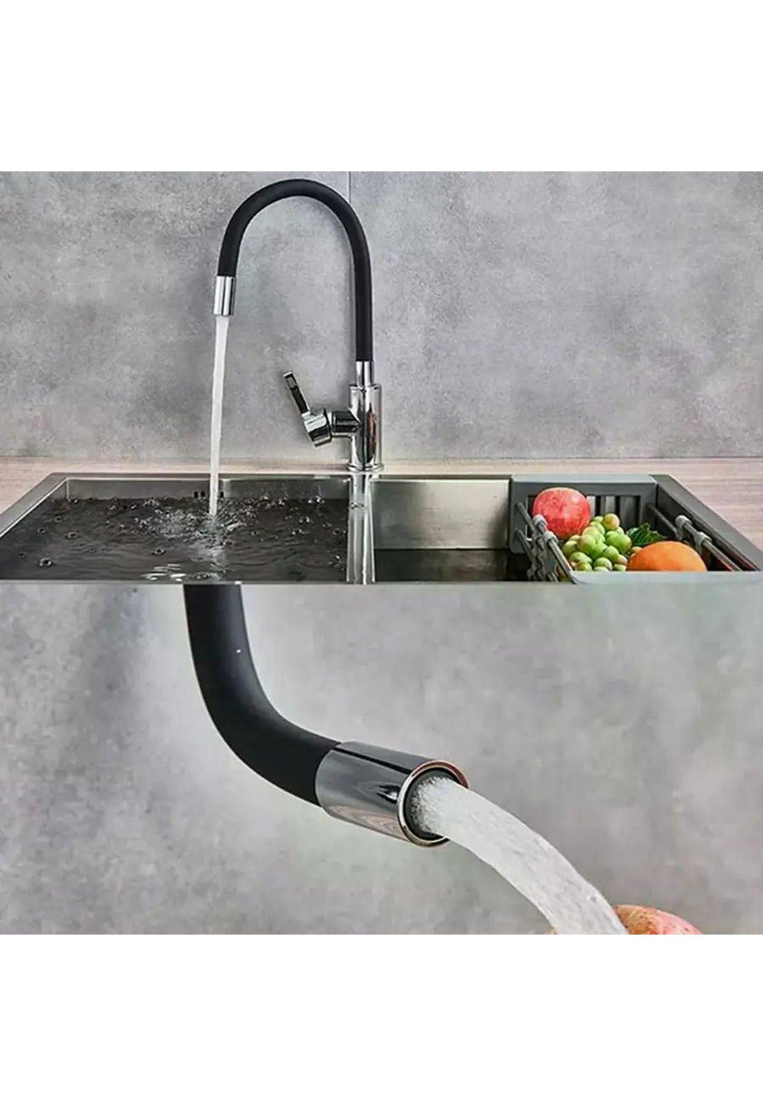 Llave Monomando Lavaplatos Cuello Flexible Taumm Grifo Negro Brillante-7