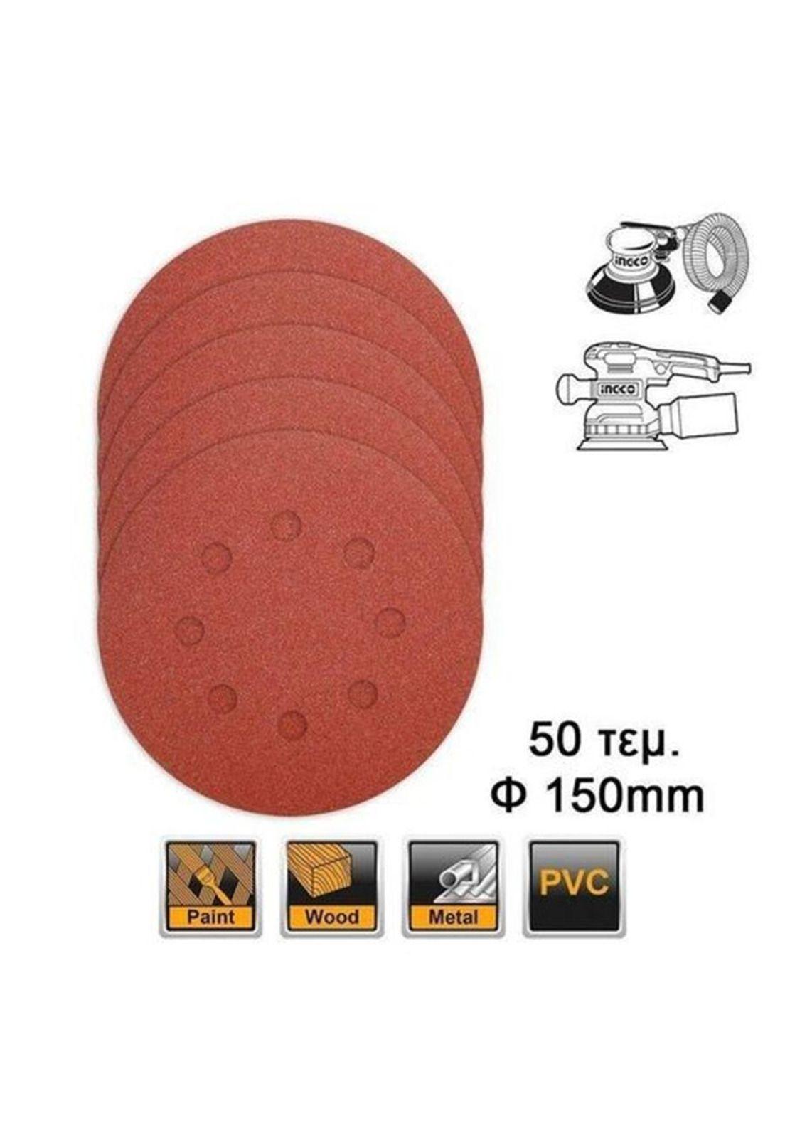Set De 50 Discos de Lija 150 mm 6 Pulgadas P40-180 Ingco-2